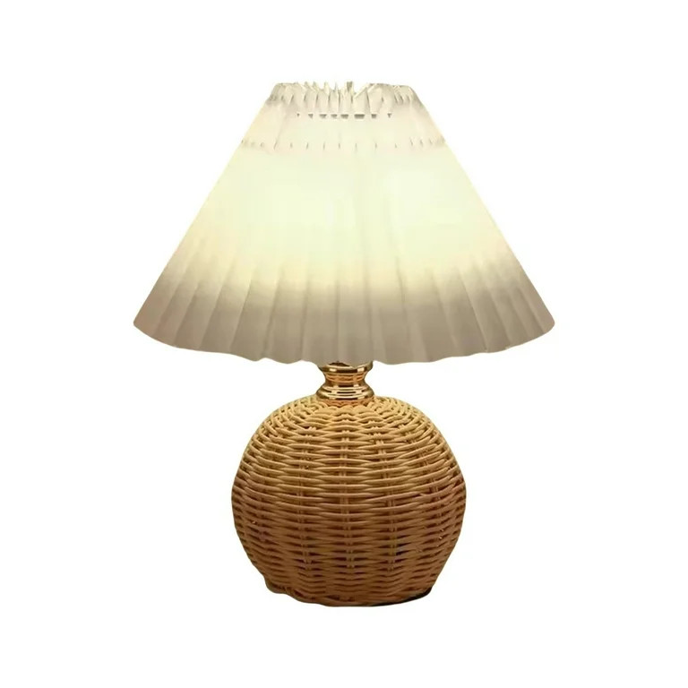 Wicker Lamp, Wicker Table Lamp Pleated Lampshade, USB Three-color Remote Control Dimming + Timing... | Walmart (US)