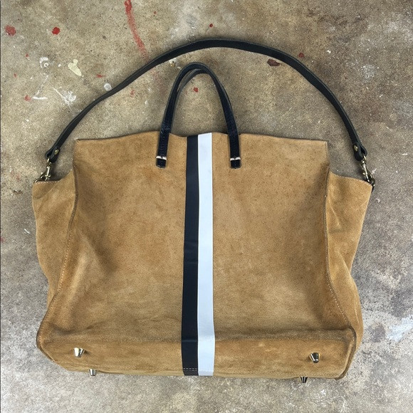Clare V Suede Simple Tote in Camel with Black and White Stripe | Poshmark