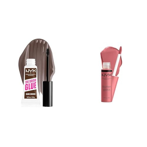 NYX PROFESSIONAL MAKEUP The Brow Glue Extreme Hold Tinted Eyebrow Gel Dark Brown & Butter Gloss Non-Sticky Lip Gloss Tiramisu | Amazon (US)
