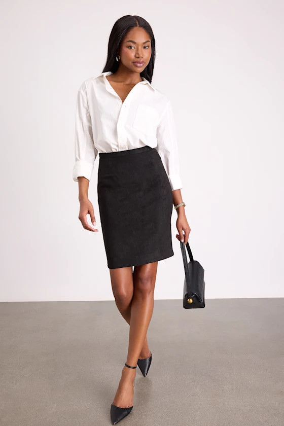 Superpower Black Suede Pencil Skirt | Lulus