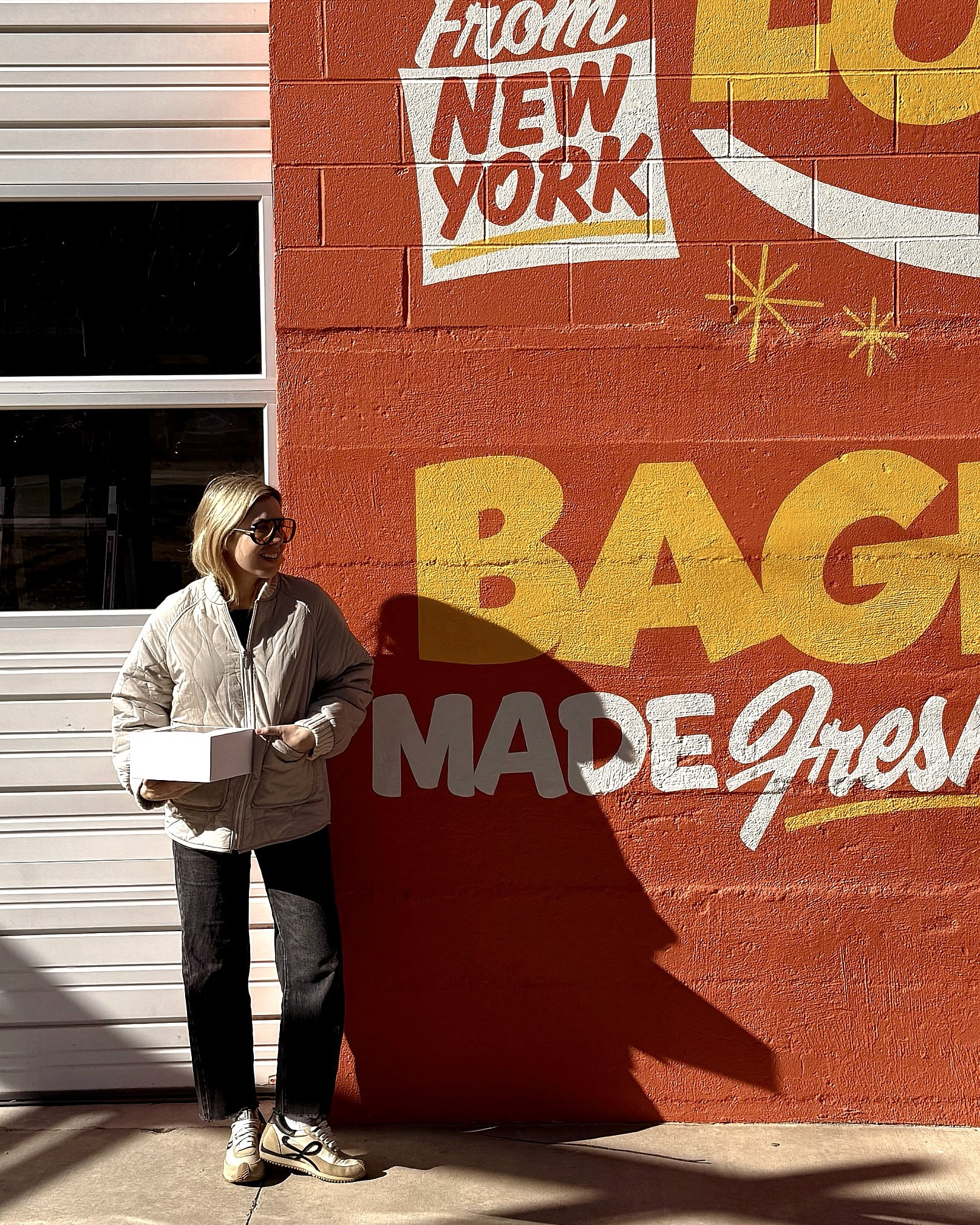 Bundled up and bare faced ☀️ 
This jacket is the BEST and I’ve gotten so much wear out of it

Loewe sneakers are selling out but linked to all the places to get all difference sizes 