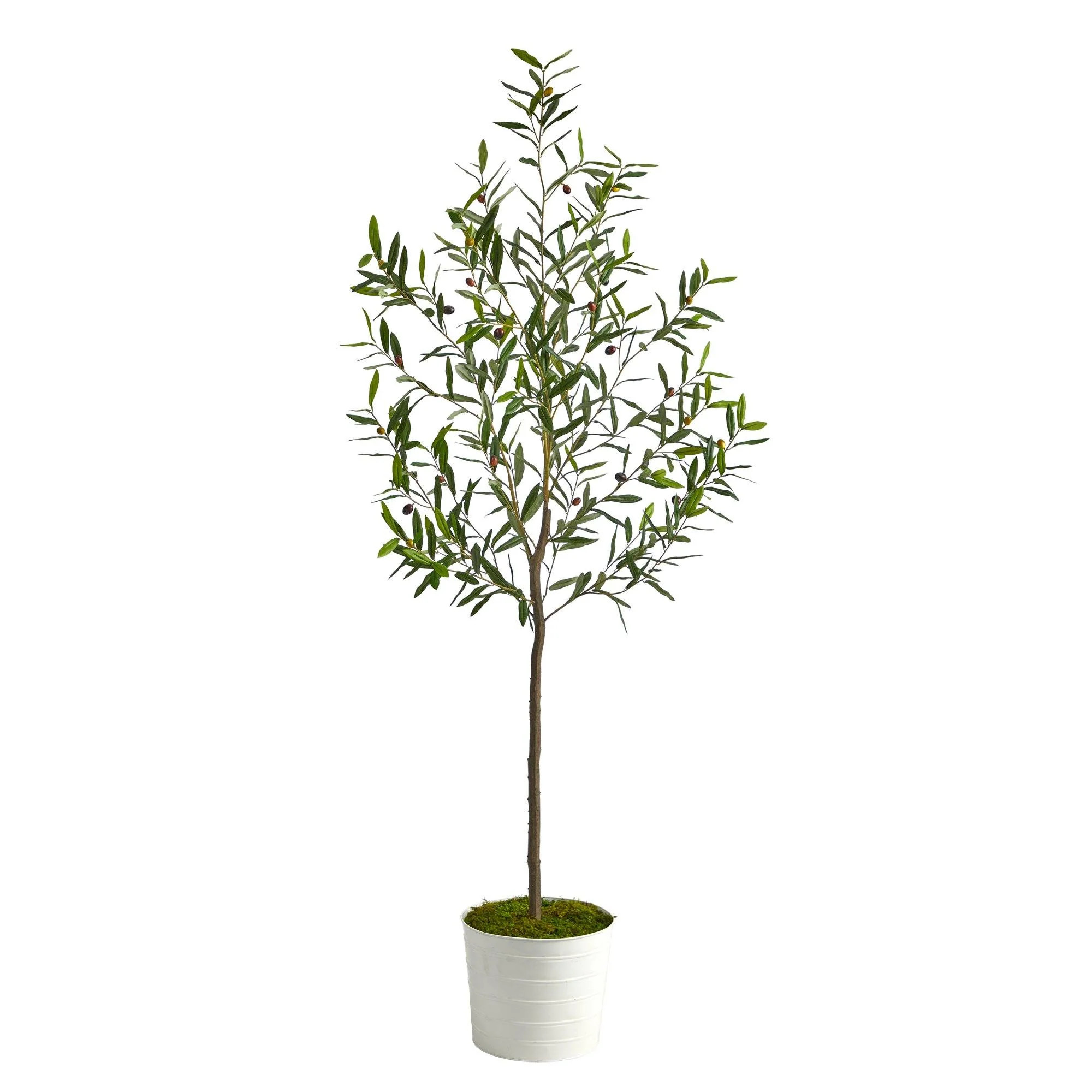 70” Olive Artificial Tree in White Tin Planter | Nearly Natural | Nearly Natural
