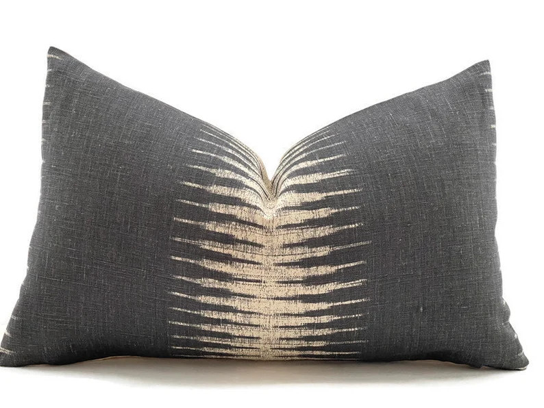 Peter Dunham Ikat Pillow Cover in Charcoal Black Pillow - Etsy | Etsy (US)