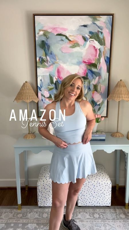 Amazon light blue tennis set is my new favorite! It’s buttery soft and feels just like lulu. Try the white tennis dress too! This one does not have a built in bra 

Athleisure athletic wear short tennis pickleball sports 

#LTKFind #LTKfit #LTKunder50