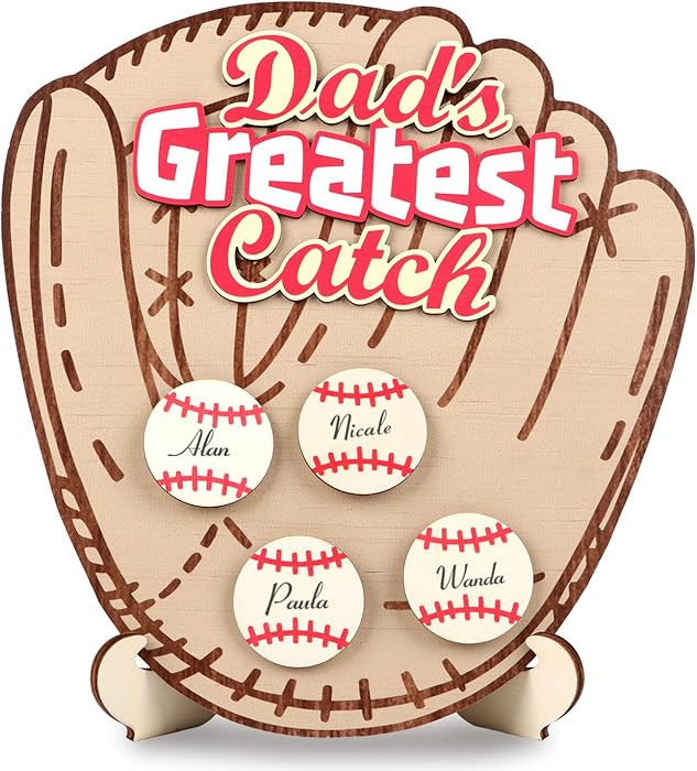 Dad\u2019s Greatest Catch Sign Desktop Decor(10.9''x11.6''), DIY Baseball Gloves Kids Name Sign W... | Amazon (US)