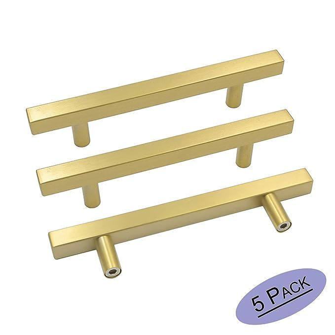 goldenwarm Brushed Brass Cabinet Pulls Gold Kitchen Hardware 5Pack - LS1212GD102 Square Gold Draw... | Amazon (US)