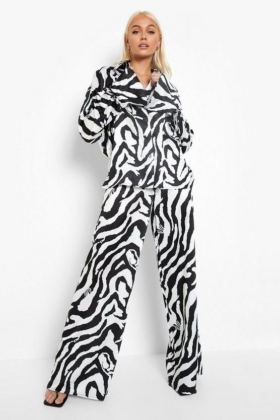 Satin Zebra Print Wide Leg Pants | Boohoo.com (US & CA)