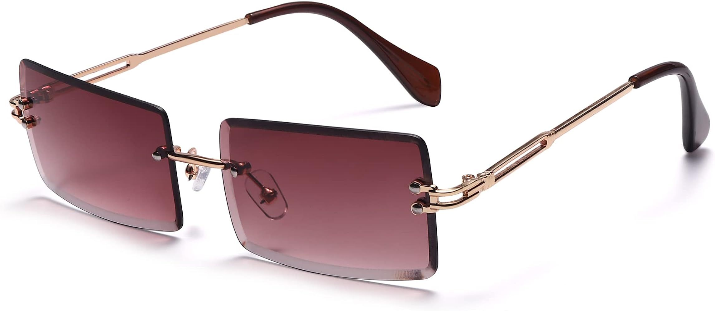 Rectangle Sunglasses For Women Men Rimless UV Protection Fashion Square Sunglasses Tinted Lens Vi... | Amazon (US)