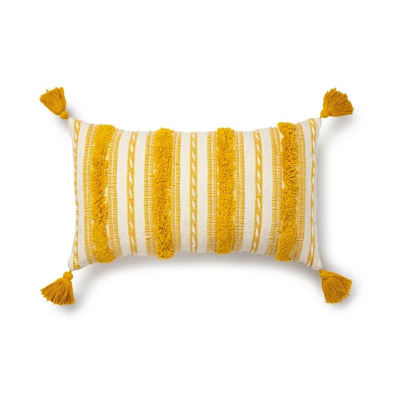 Better Homes & Gardens Woven Tufted Decorative Lumbar Pillow, 14" x 24", Yellow, 1 per Pack | Walmart (US)