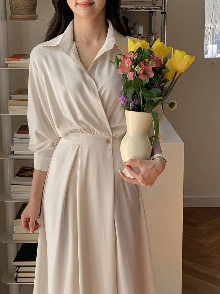 DAZY Solid Button Front Shirt Dress | SHEIN