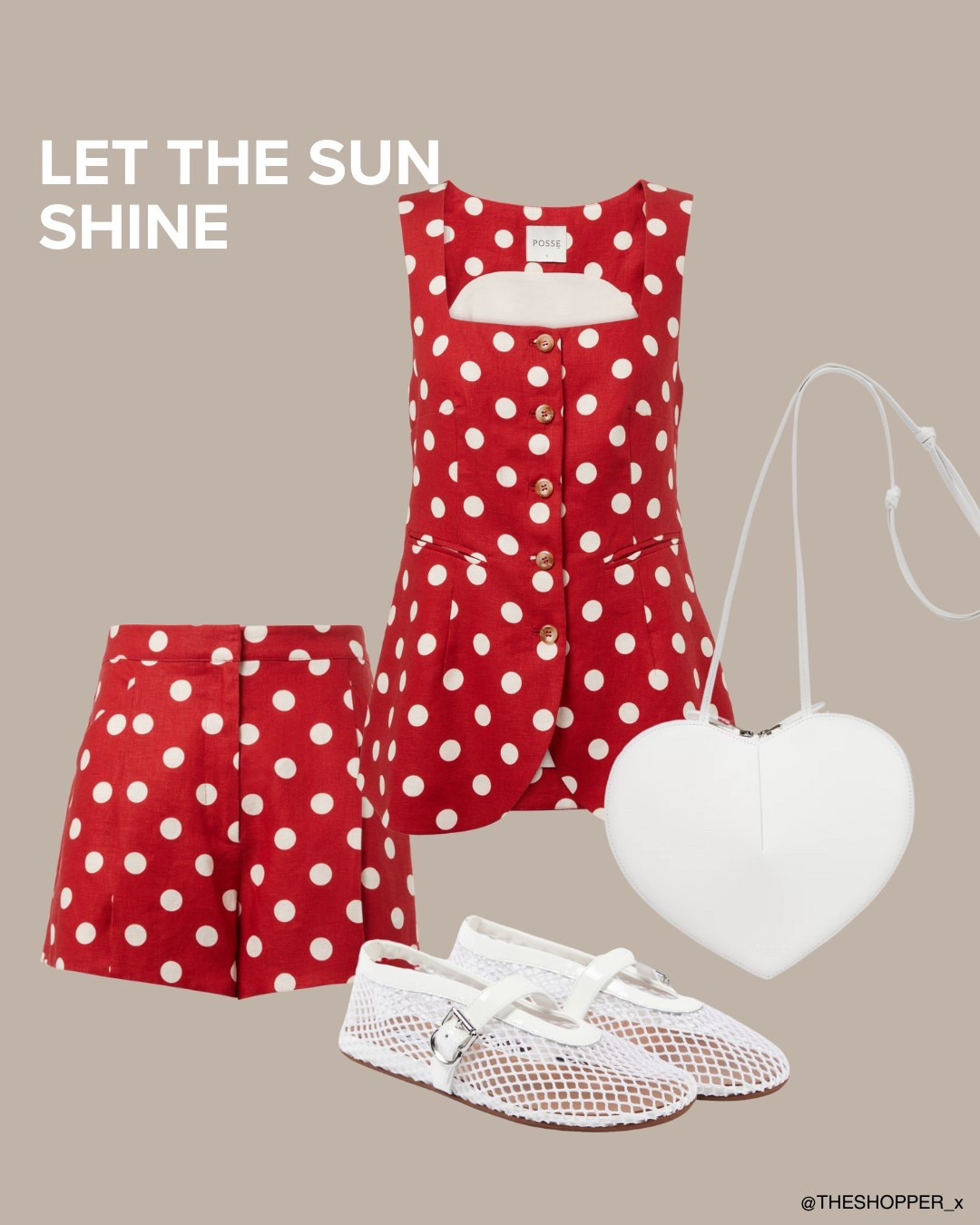 Polka dot shirt, red shorts, leather heart crossbody bag, mesh ballet flats

#LTKsummer #LTKluxury #LTKspring