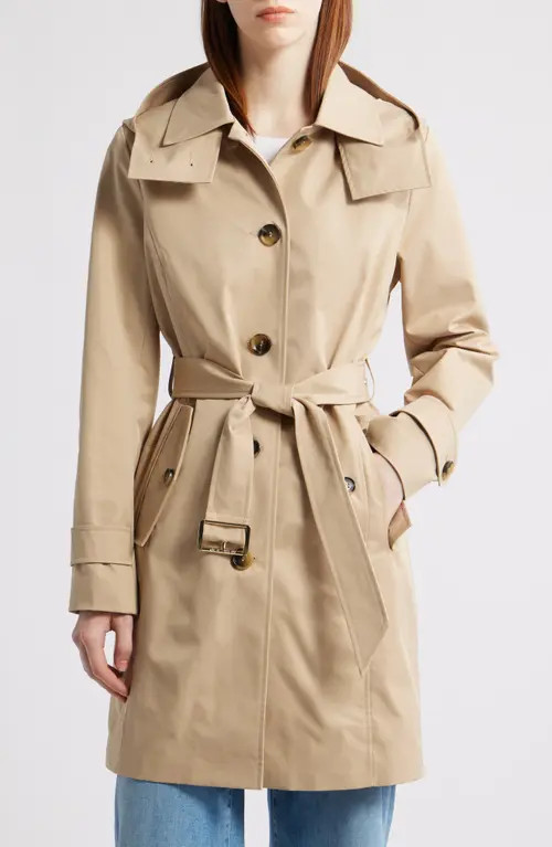 Michael Kors Water Resistant Trench Coat with Removable Hood in Khaki at Nordstrom, Size Small | Nordstrom