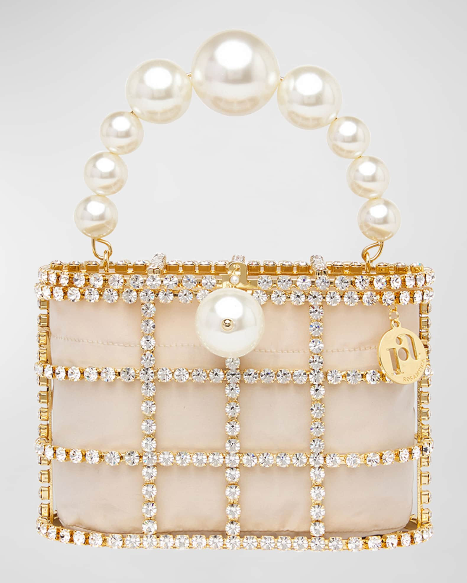 Holli Pearly Crystal Caged Top-Handle Bag | Neiman Marcus
