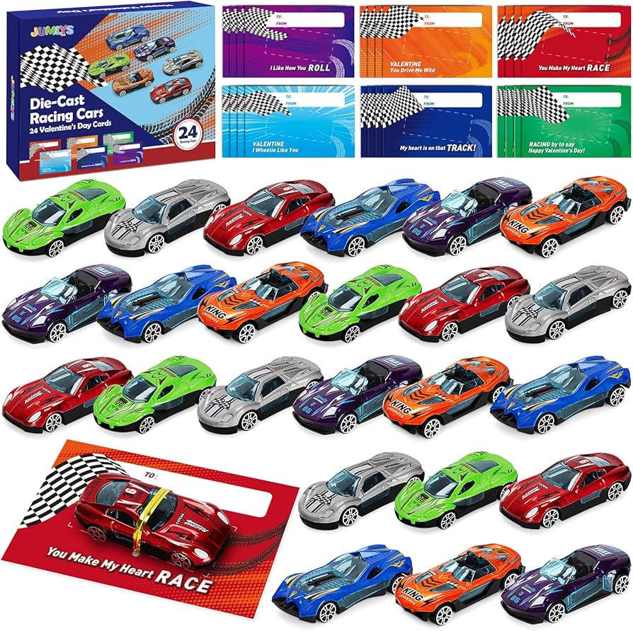 Jumlys Valentines Cards for Kids Classroom, 24 PCS Valentine's Day Greeting Cards with Die-Cast R... | Amazon (US)
