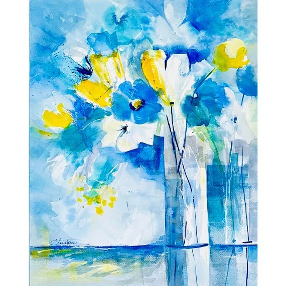 Floral Blue and White Watercolor 16x20 Original Painting - Etsy | Etsy (US)