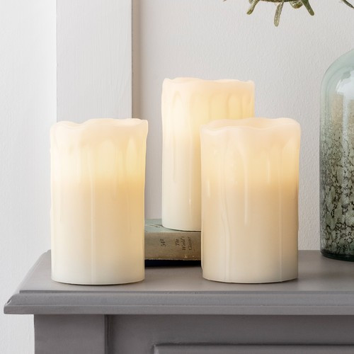 Details about   Set of 3 Ivory Dripping Wax Candles 12.5cm Battery Indoor Timer Lights4fun | eBay UK