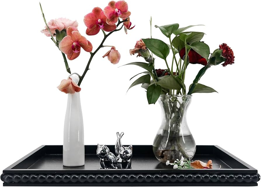 Decorative Tray 12x16 Rectangular Wood Beaded - Black Serving Tray for Living Room, Coffee Table,... | Amazon (US)
