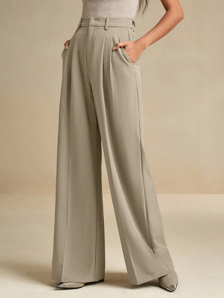 Anewsta Pantalones Anchos Minimalistas De Unicolor Elegantes Y A La Moda, Atuendo Para Año Nuevo Para Mujeres | SHEIN
