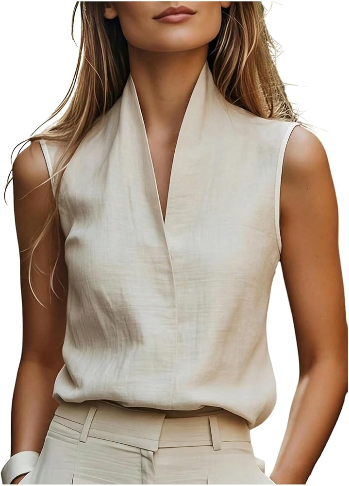 SweatyRocks Women's V Neck Sleeveless Dressy Casual Blouses Business Work Tank Tops | Amazon (US)