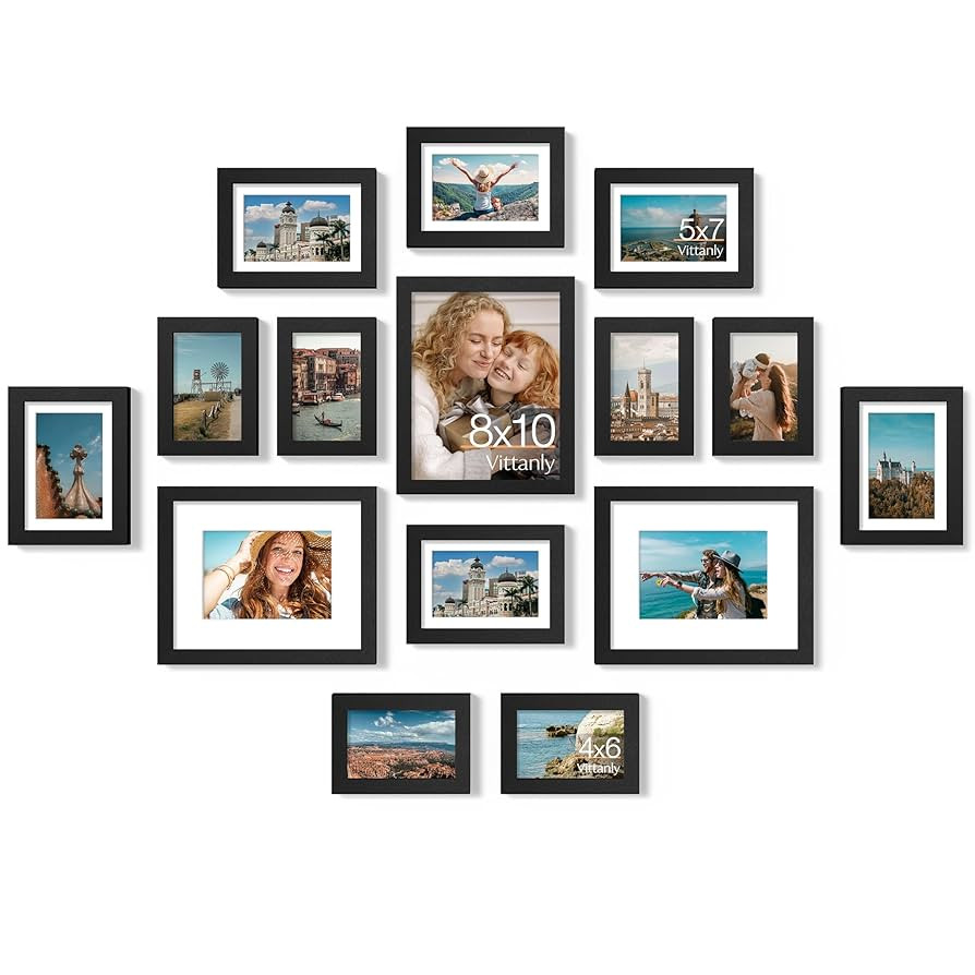 Vittanly 15 Pack Picture Frames Collage Wall Decor for Mounting or Tabletop Display, Gallery Fram... | Amazon (US)