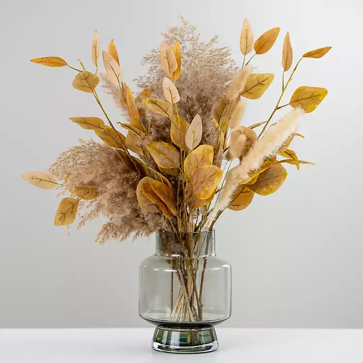 Reeds and Leaves Arrangement in Glass Vase | Kirkland's Home
