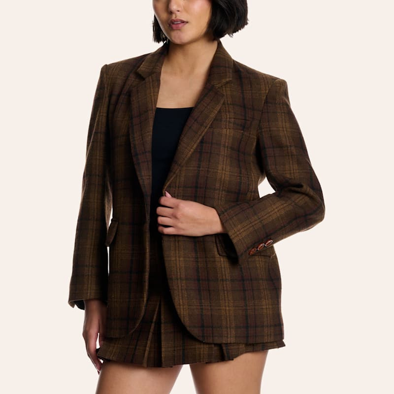 Yura Women's Brown Plaid Print Blazer | Cavender's