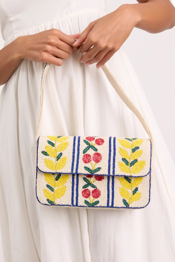 Bariella Ivory Multi Print Beaded Shoulder Bag | Lulus