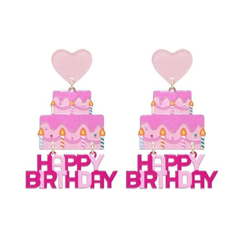 coadipress Birthday Earrings for Women Glitter Happy Birthday Dangle Earrings Colorful Cake Drop Earrings Sparkle Letter Happy Birthday Earrings Celebration Birthday Holiday Party Fashion Jewelry (Pink HB Cake) | Amazon (US)