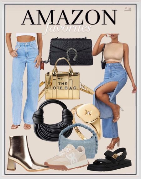 Wide leg jeans
High waisted denim skirt
Gold plated ring
Purse 
Designer inspired handbag 
Sandals
Gold party boots 
Cute tote 

#LTKStyleTip #LTKU #LTKSeasonal
