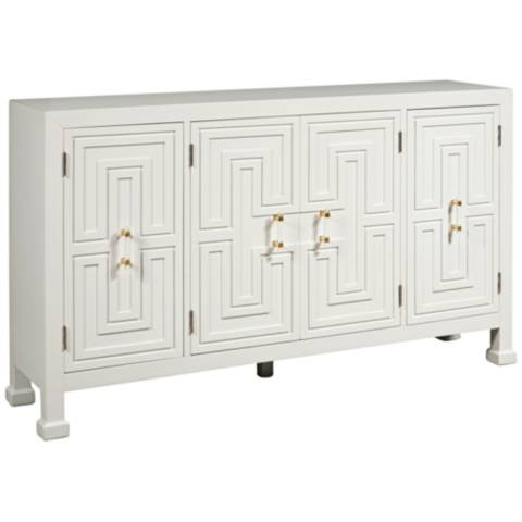 Caelyn Geometric 60" Wide White 4-Door Media Credenza | LampsPlus.com