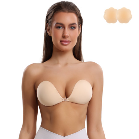 Niidor Women s Reusable Strapless Sticky Push-up Invisible Adhesive Bra with Silicone Nipple Covers | Walmart (US)