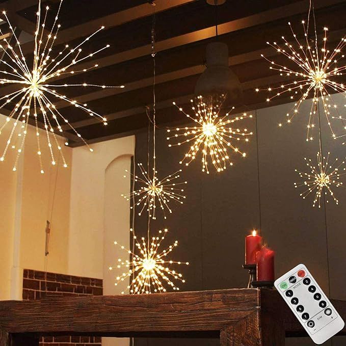 PXB 200LED Hanging Sphere Lights, Battery Operated Starburst Lights, 8 Modes Dimmable Remote Cont... | Amazon (US)