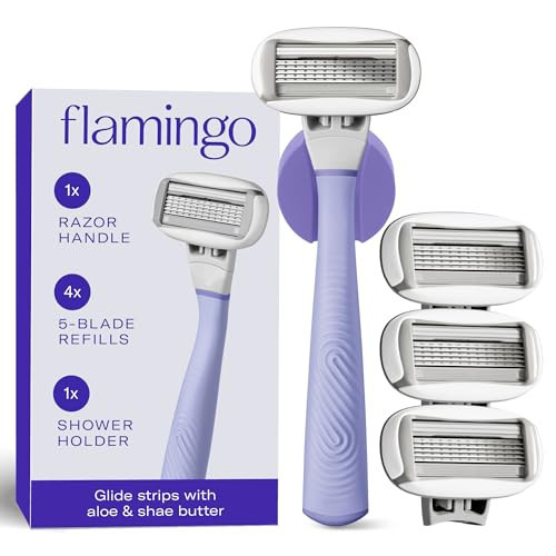 Flamingo Shaving Razor Set for Women - Original Razor Handle, 4 Blade Refills, and Shower Holder - Lilac | Amazon (US)