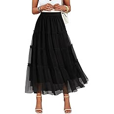 ZESICA Women's Tulle Maxi Skirt A-Line Flowy Ruffle Tiered Elastic High Waist 2026 Fall Trendy Mi... | Amazon (US)