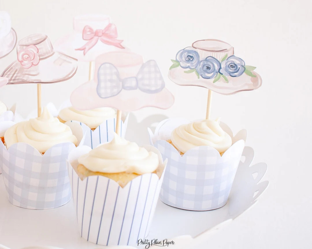 Fancy Hat or Derby Hat Watercolor Cupcake Toppers Printable Download Tea Party Birthday Party Der... | Etsy (US)