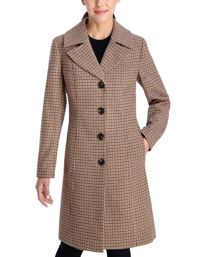 Anne Klein Single-Breasted Houndstooth Walker Coat, Created for Macy's & Reviews - Coats & Jacket... | Macys (US)