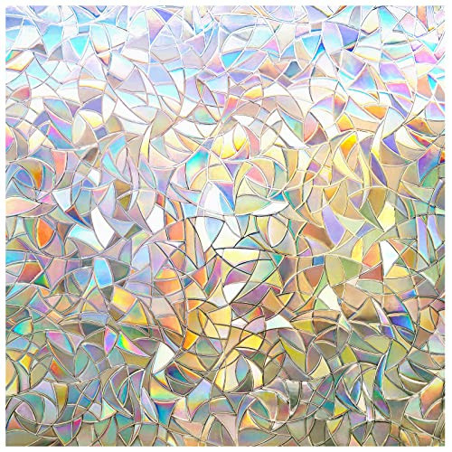 rabbitgoo Window Privacy Film Rainbow Film Decorative Window Sticker, 3D Static Stained Glass Cling Tint for Home Heat Control Non-Adhesive, 17.5 x 78.7 inches | Amazon (US)