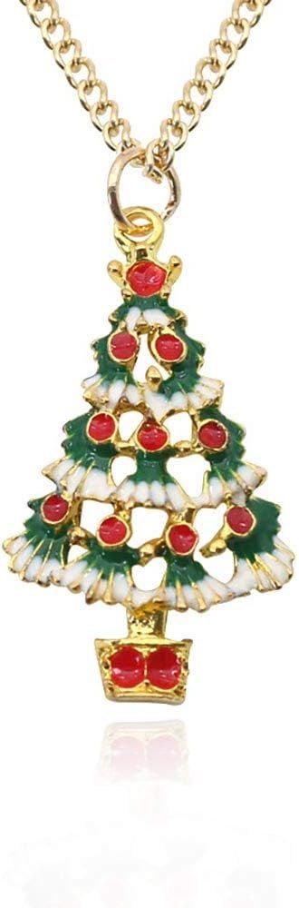 QIAN0813 Christmas Jewelry Golden Christmas Tree Pendant Necklace White Red Green Enamel Charm Ne... | Amazon (US)