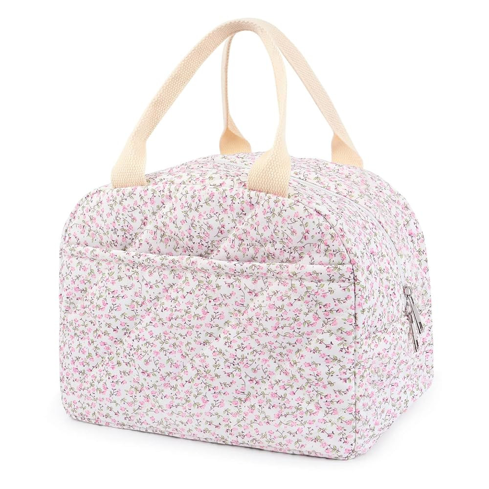 Cotton Quilted Insulated Lunch Bag, Cute Quilted Floral Lunch Tote Bags Reusable Insulated Lunch ... | Amazon (US)