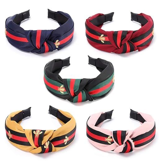 Red Green Stripe Knotted Headbands for Women, Meartchy Hair Hoops with Bee Animal, Cross Knot Hai... | Amazon (US)