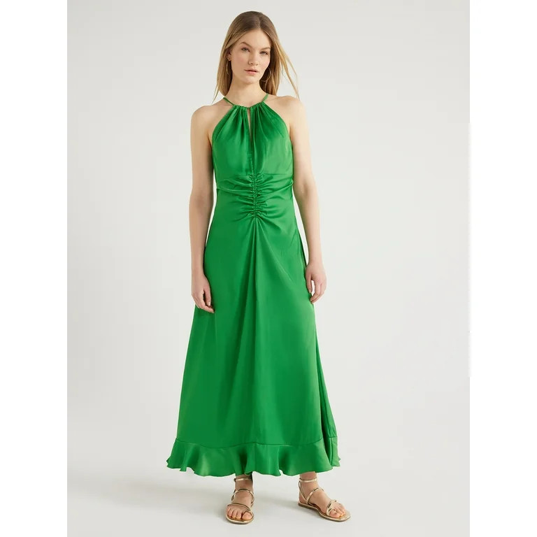 Scoop Women's Ruched Halter Dress, Sizes XS-XXL | Walmart (US)