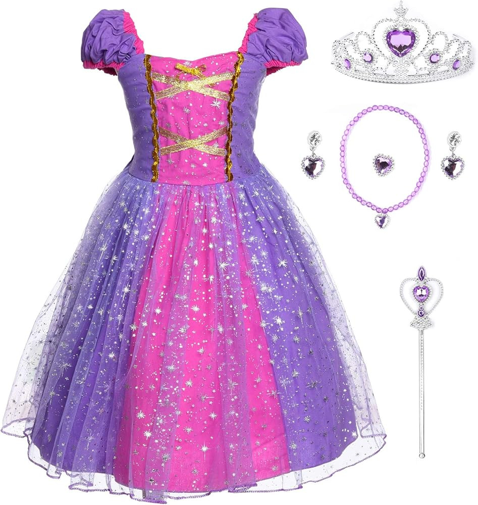 Amazon.com: JerrisApparel Girl Princess Costume Dress for Birthday Party (4T, Purple with Accesso... | Amazon (US)
