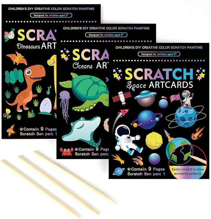 OPUHOHR 3 Set Magic Scratch Paper Art, Colorful Magic Drawing Art Book with 3 Scratch Pen for Bir... | Amazon (US)