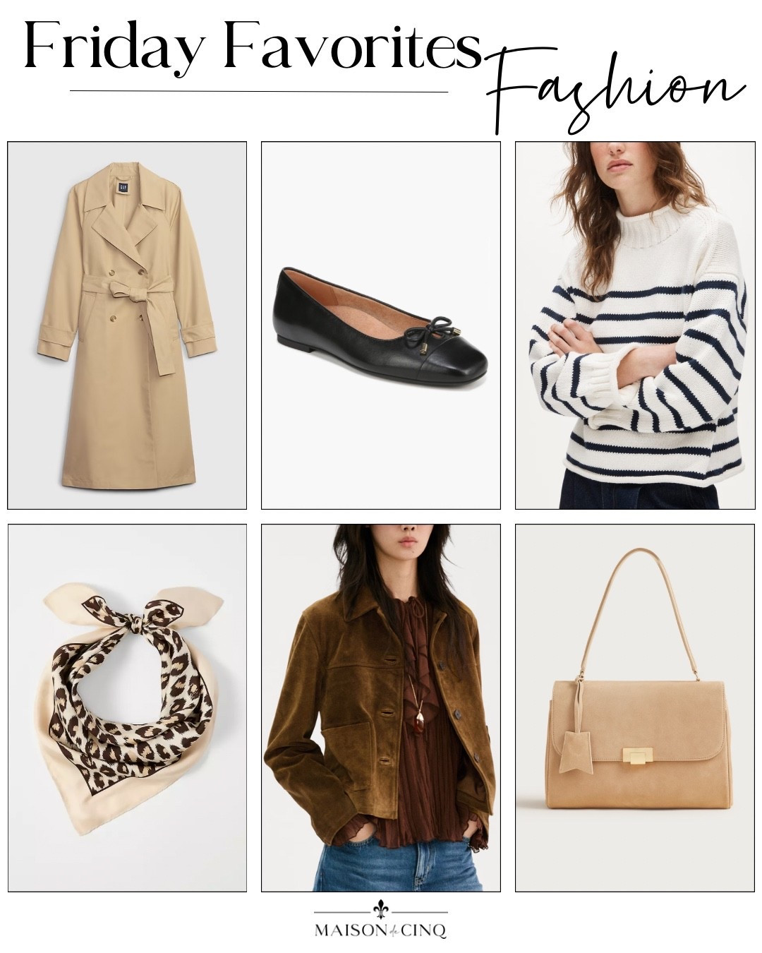 French-girl fashion this week on Friday Favorites! 
Striped sweaters, leather jackets, the perfect trench, suede handbag, spring handbag, neck scarves, spring fashion trend, ballet flats 

#LTKWorkwear #LTKSaleAlert #LTKOver40