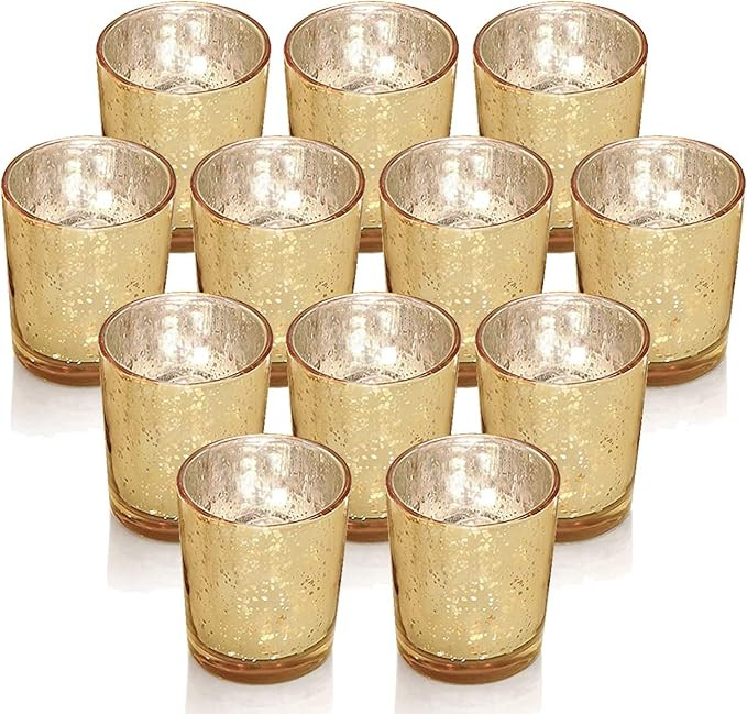 Gold Votive Candle Holders, Mercury Glass Tealight Candle Holder Set of 12, Perfect Centerpieces ... | Amazon (US)