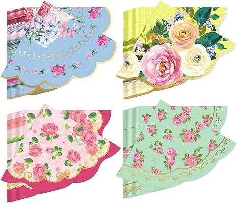 Dandat 100 Pcs Floral Tea Party Napkins 3 Ply Disposable Vintage Flower Guest Napkins Scalloped T... | Amazon (US)