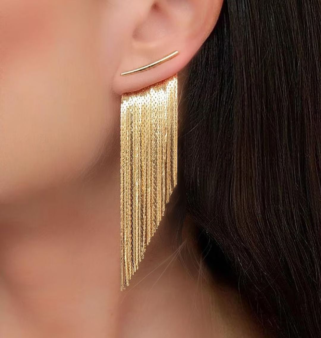 Fringe Tassel Earrings Gold Long - Etsy | Etsy (US)