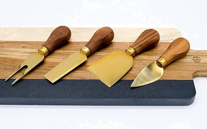-Premium Modern Black Walnut and Gold Cheese Knives Set - Set of 4 - For Charcuterie Platters, Ch... | Amazon (US)