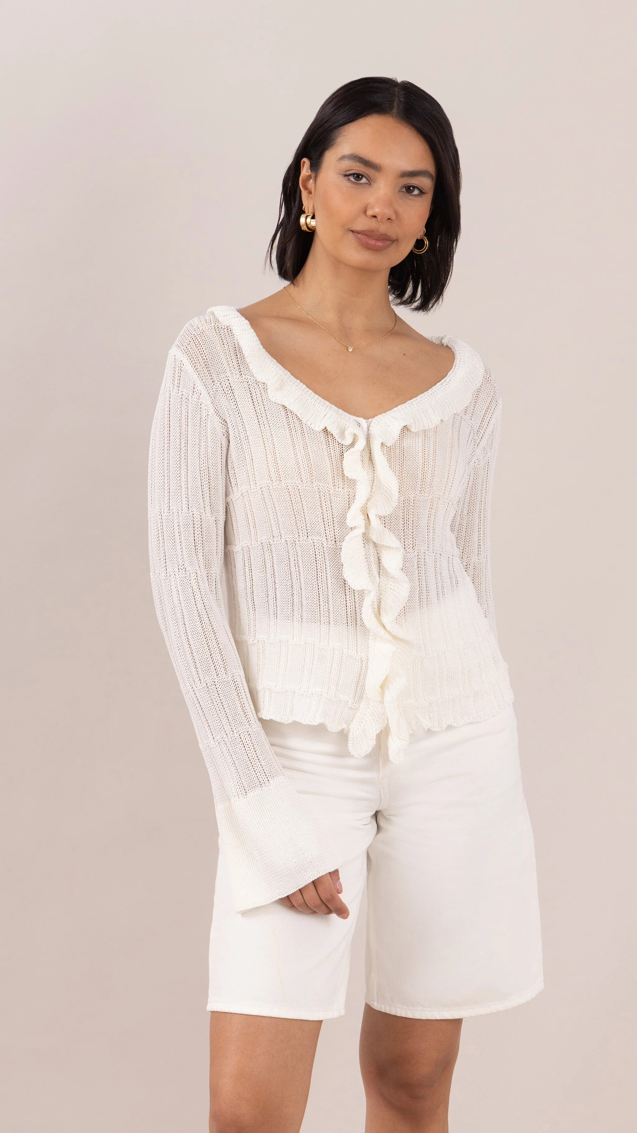 Daisy Frill Cardigan - Ivory | Charli