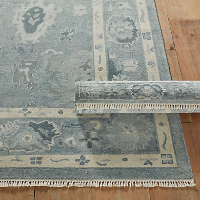 SK Ophelia Hand Knotted Wool Rug with Fringed Ends & Blue Ivory Palette | Ballard Designs, Inc.